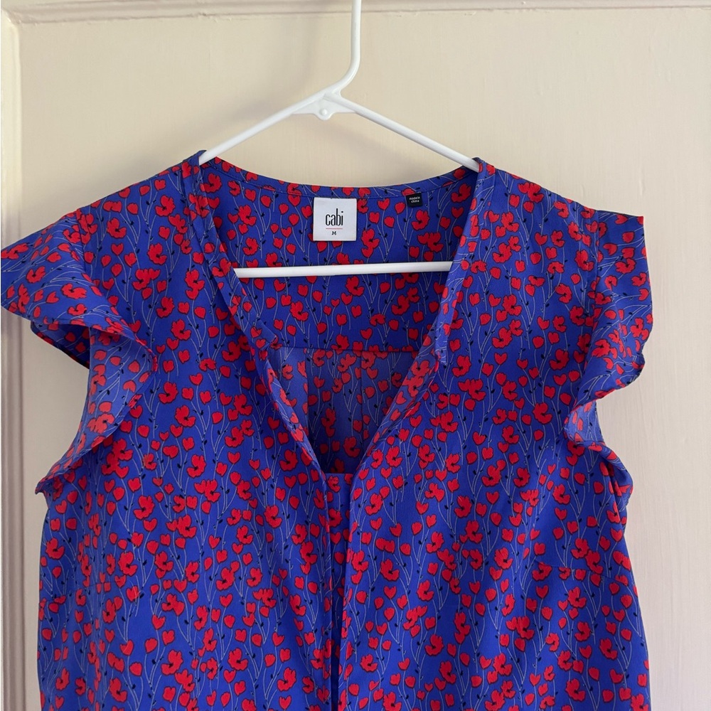CAbi Style #5601 Cheri’s Cherry Flutter Sleeve Blouse, M